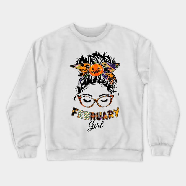 February Girl Halloween Face Wink Eyes Pumpkin Crewneck Sweatshirt by tasmarashad